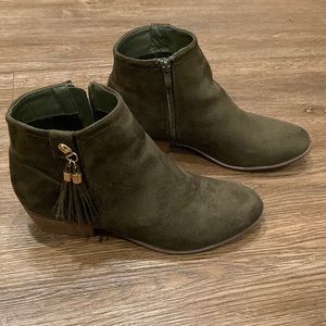 Dark Olive Green Suede Booties
